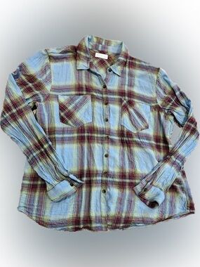 Maurices Light Blue & Burgundy Plaid Button-Down Shirt